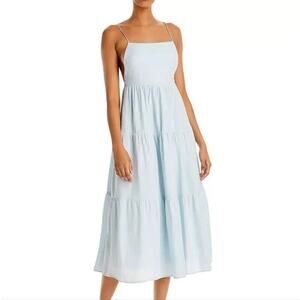 NWT Aqua Bloomingdale's Linen Blend Tiered Midi Dress Square Neck XL